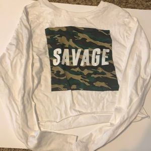 Long sleeve crop top white shirt